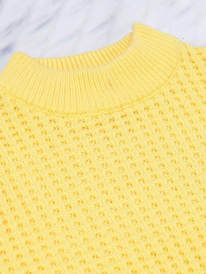 Tokyo Talkies Women Yellow Mock Collar Sweaters 