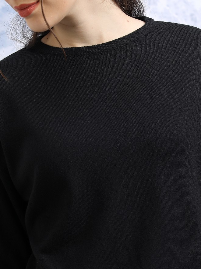 Tokyo Talkies Women Black Round Neck Sweaters 