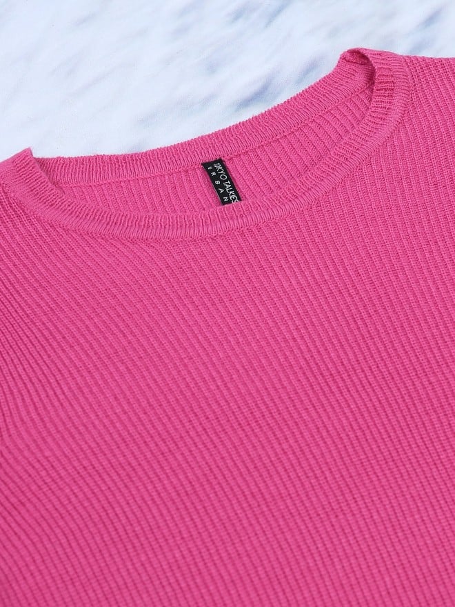 Tokyo Talkies Women Pink Round Neck Sweaters 