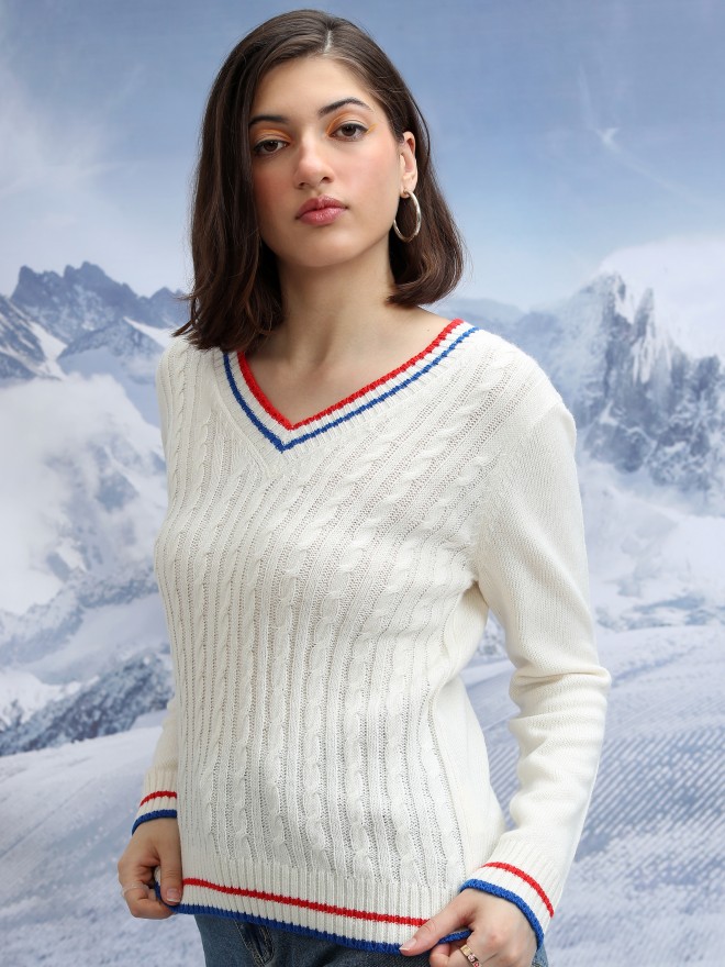 V neck pullover clearance sweater