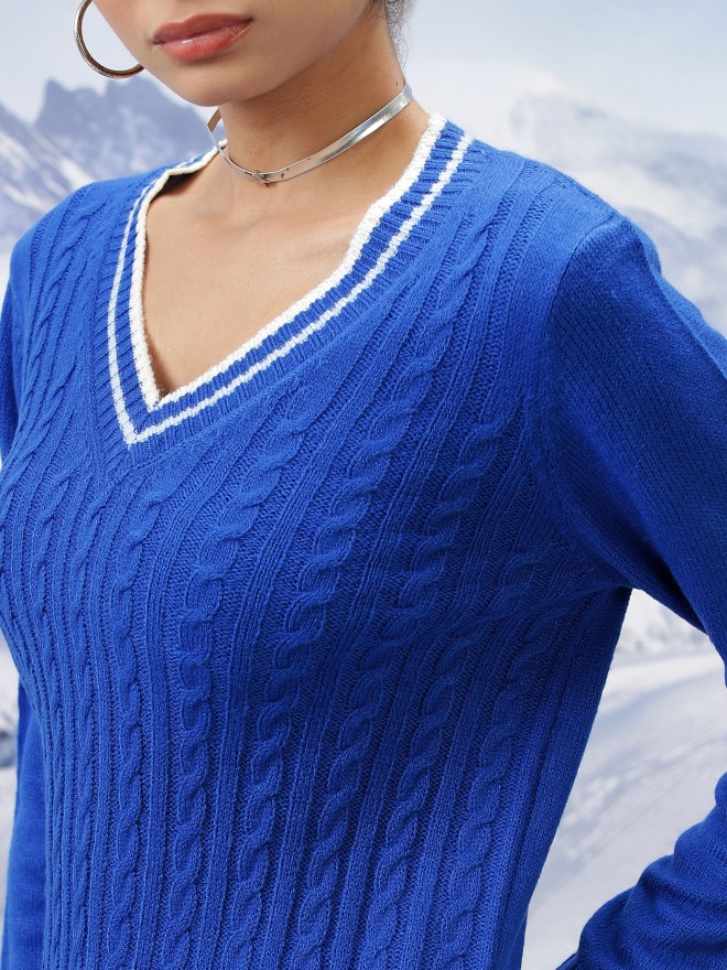 Women's Cable-Knit V-Neck Sweater, Women's