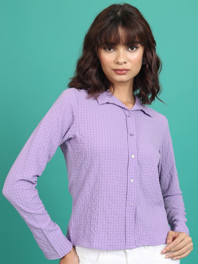 Tokyo Talkies Women Purple Self Design Casual Shirts 