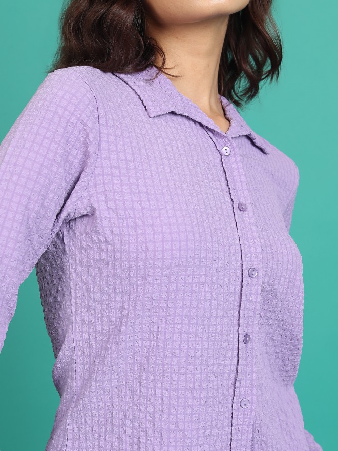 Tokyo Talkies Women Purple Self Design Casual Shirts 