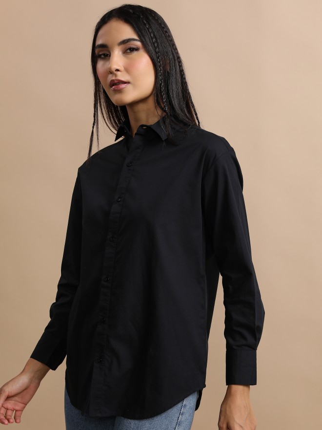 Tokyo Talkies Women Black Solid Casual Shirts 