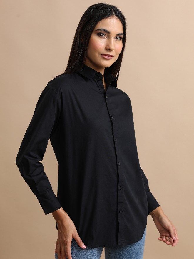 Tokyo Talkies Women Black Solid Casual Shirts 