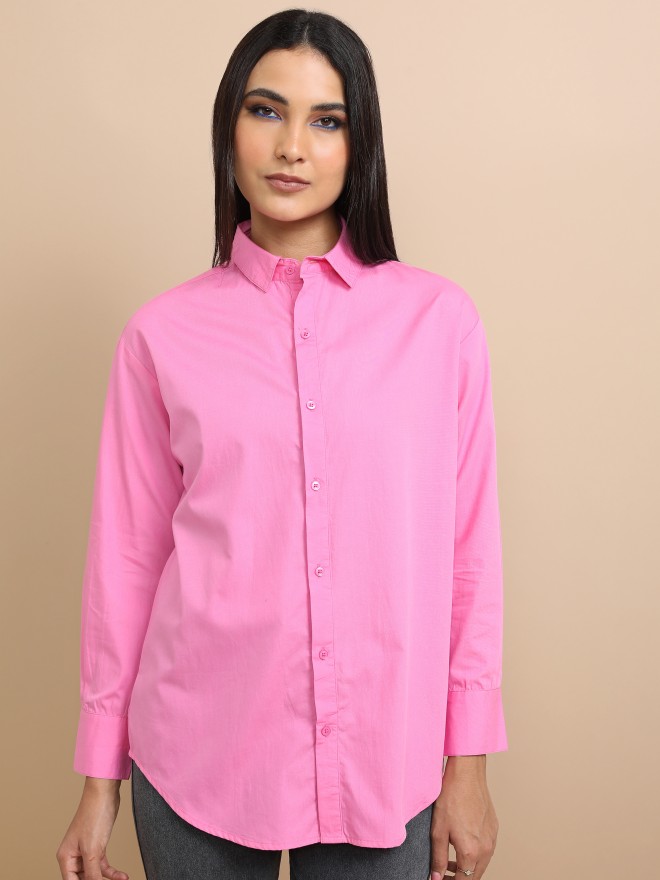 Tokyo Talkies Women Pink Solid Casual Shirts 