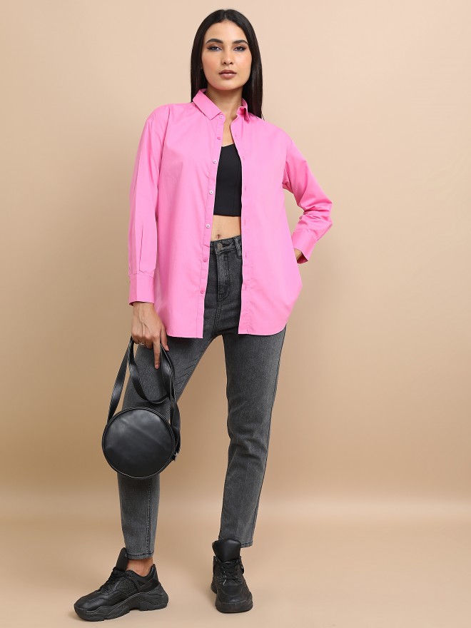 Tokyo Talkies Women Pink Solid Casual Shirts 