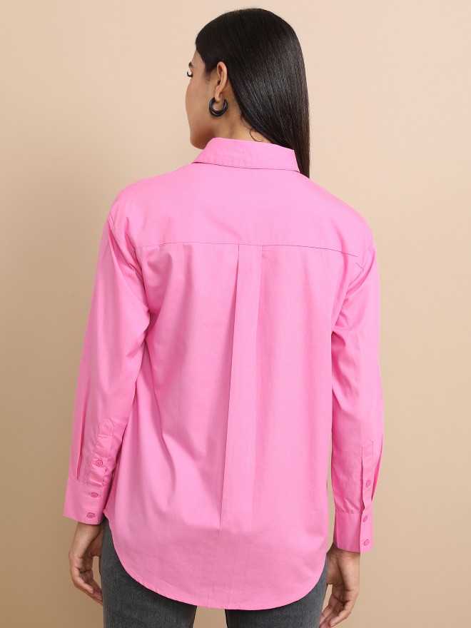 Tokyo Talkies Women Pink Solid Casual Shirts 