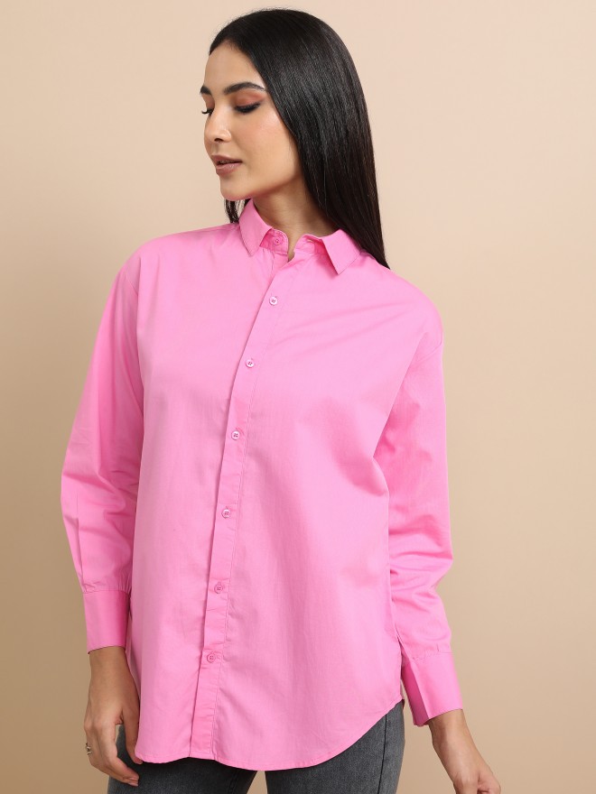 Tokyo Talkies Women Pink Solid Casual Shirts 