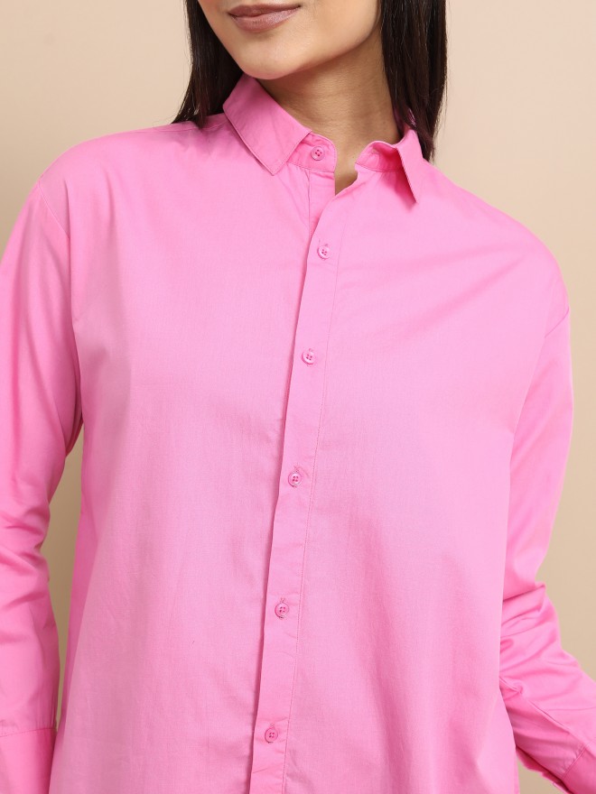 Tokyo Talkies Women Pink Solid Casual Shirts 