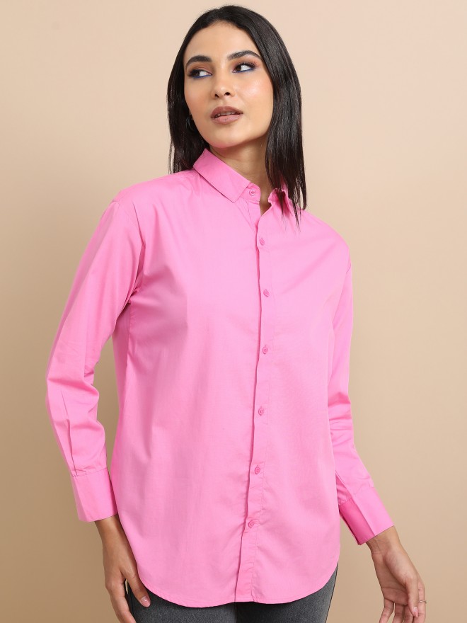 Tokyo Talkies Women Pink Solid Casual Shirts 