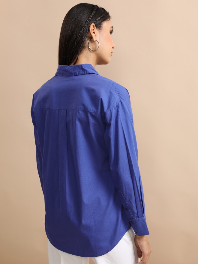 Tokyo Talkies Women Blue Solid Casual Shirts 