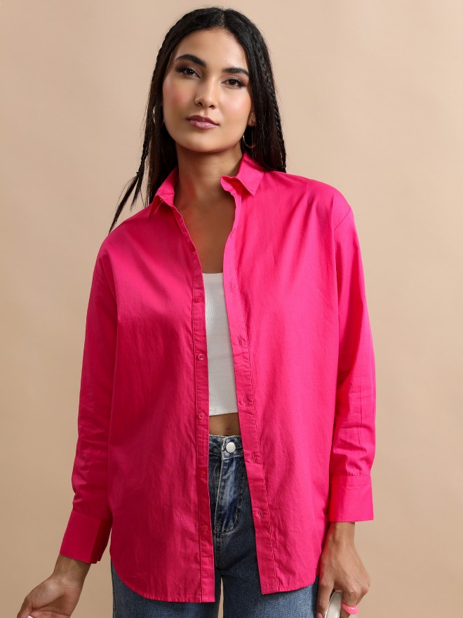 Tokyo Talkies Women Pink Solid Casual Shirts 