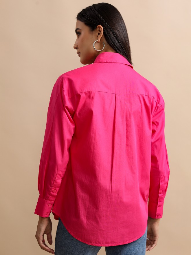 Tokyo Talkies Women Pink Solid Casual Shirts 