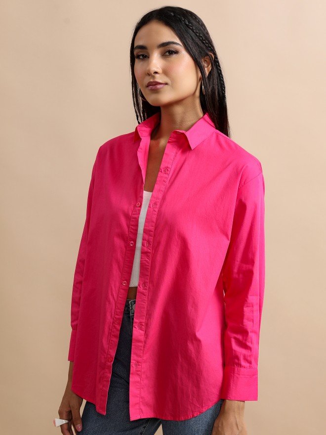 Tokyo Talkies Women Pink Solid Casual Shirts 