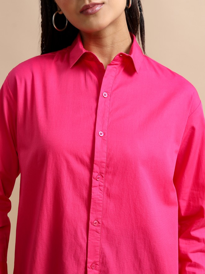 Tokyo Talkies Women Pink Solid Casual Shirts 