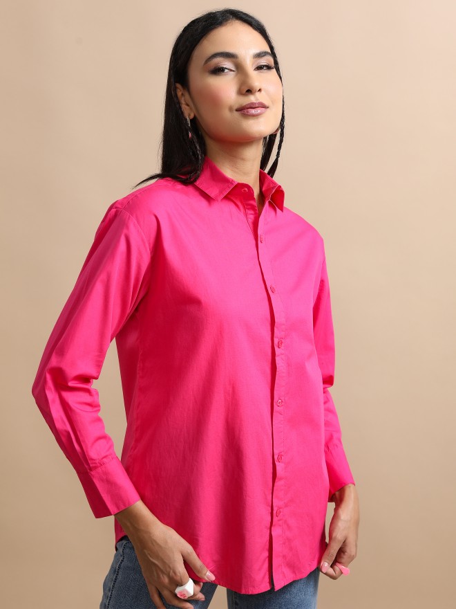 Tokyo Talkies Women Pink Solid Casual Shirts 