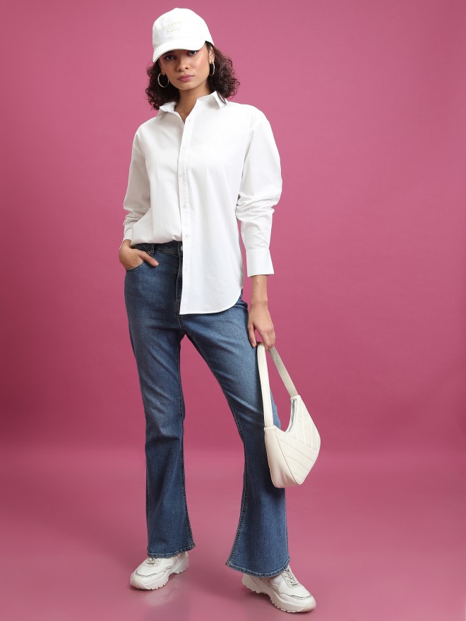 Tokyo Talkies Women White Solid Casual Shirts 