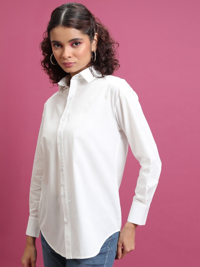 Tokyo Talkies Women White Solid Casual Shirts 