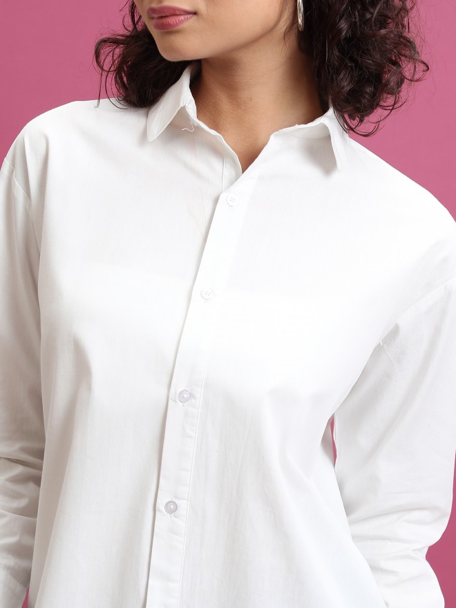 Tokyo Talkies Women White Solid Casual Shirts 