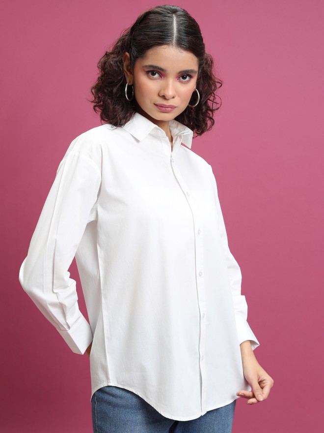 Tokyo Talkies Women White Solid Casual Shirts 