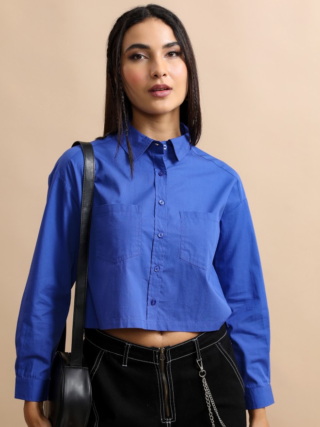 Tokyo Talkies Women Blue Solid Casual Shirts 