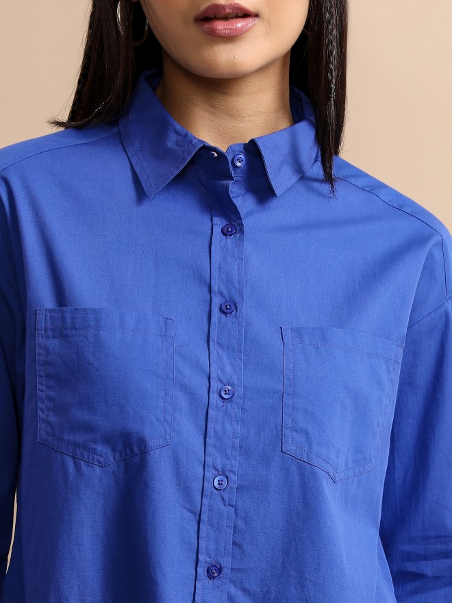 Tokyo Talkies Women Blue Solid Casual Shirts 