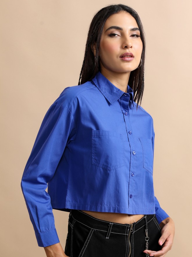 Tokyo Talkies Women Blue Solid Casual Shirts 