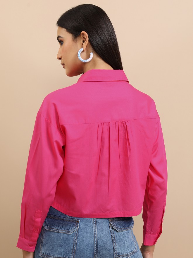 Tokyo Talkies Women Pink Solid Casual Shirts 