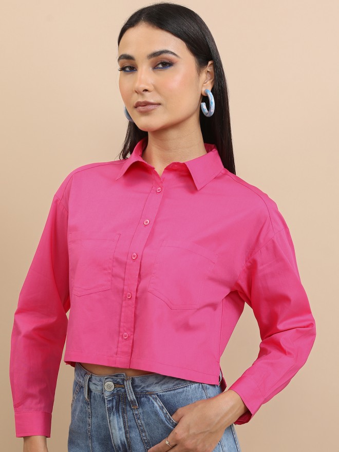 Tokyo Talkies Women Pink Solid Casual Shirts 