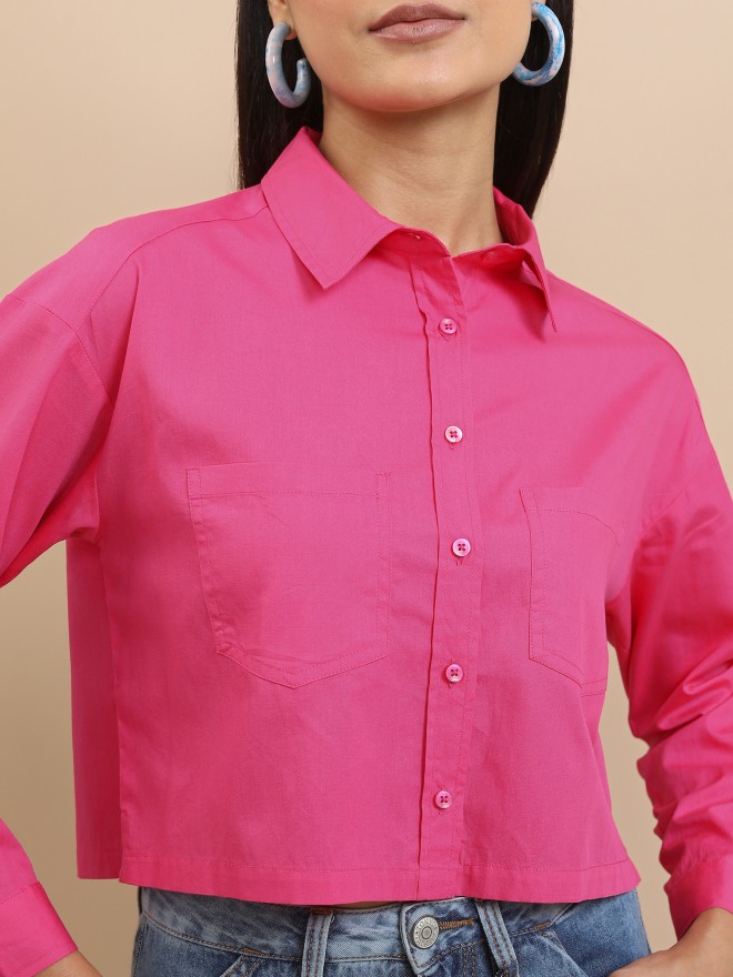 Tokyo Talkies Women Pink Solid Casual Shirts 