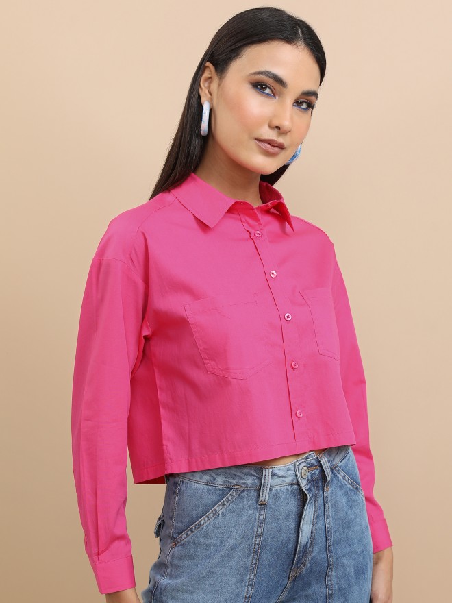 Tokyo Talkies Women Pink Solid Casual Shirts 