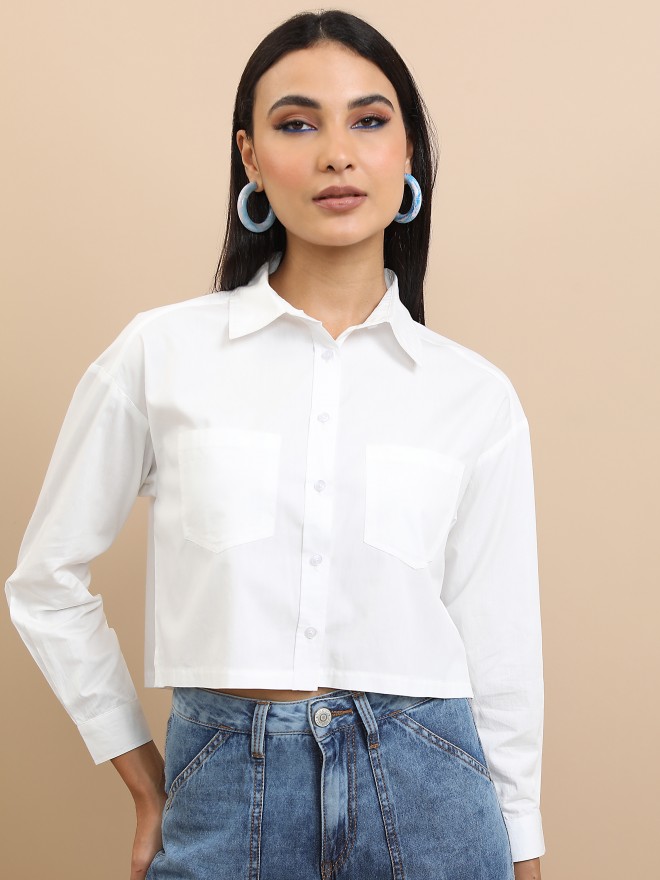 Tokyo Talkies Women White Solid Casual Shirts 