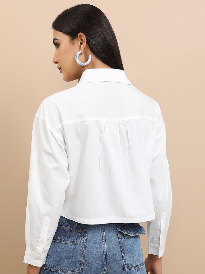 Tokyo Talkies Women White Solid Casual Shirts 