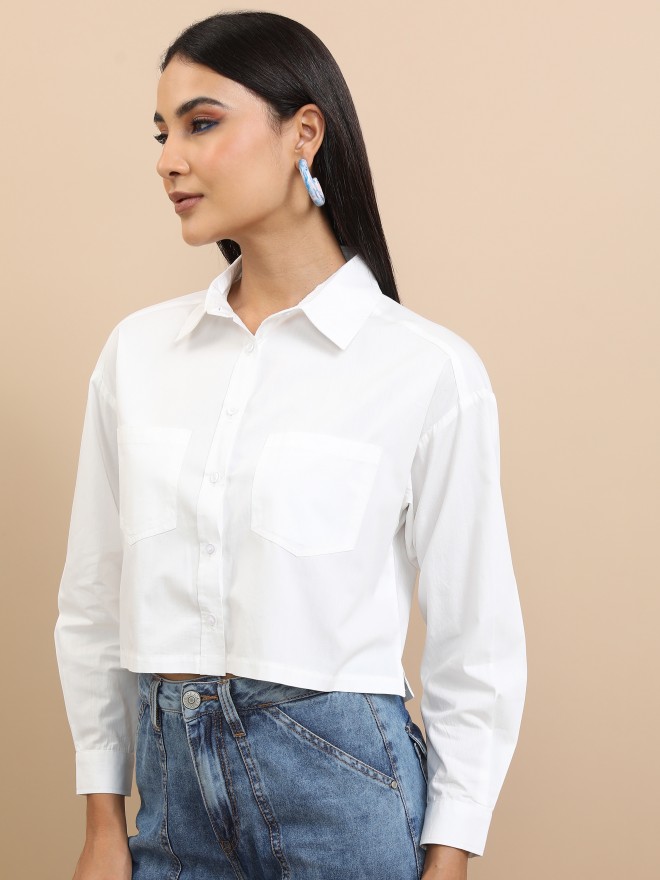 Tokyo Talkies Women White Solid Casual Shirts 