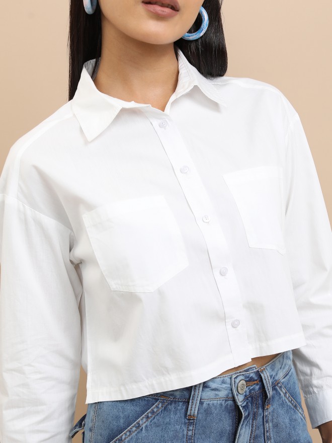 Tokyo Talkies Women White Solid Casual Shirts 