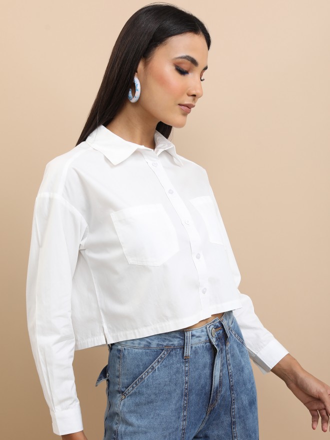 Tokyo Talkies Women White Solid Casual Shirts 