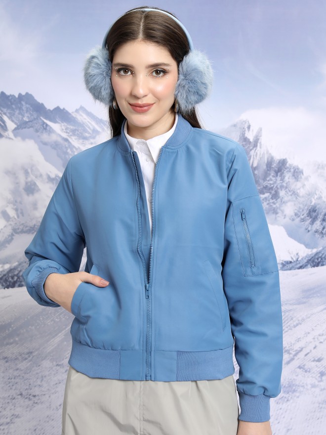 Tokyo Talkies Women Blue Bomber Jackets 