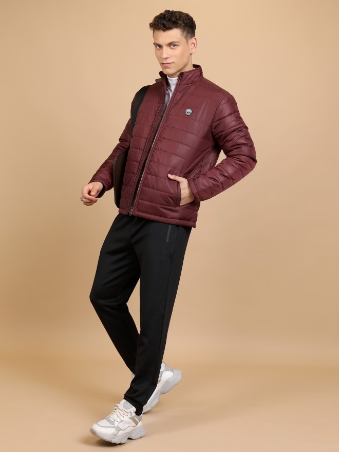 Highlander Men Maroon Solid Padded  Jackets 