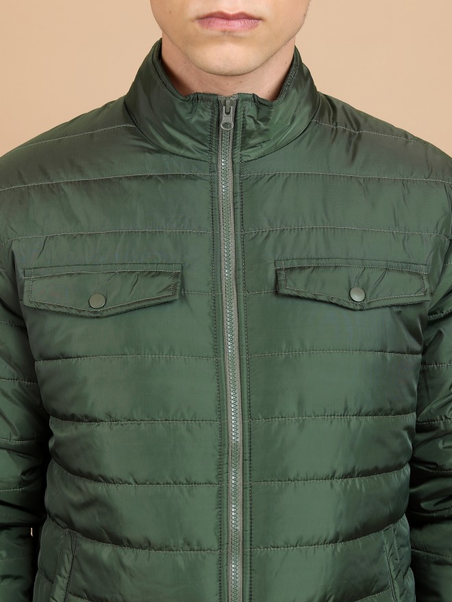 Men Olive Regular Fit Padded Solid Jacket