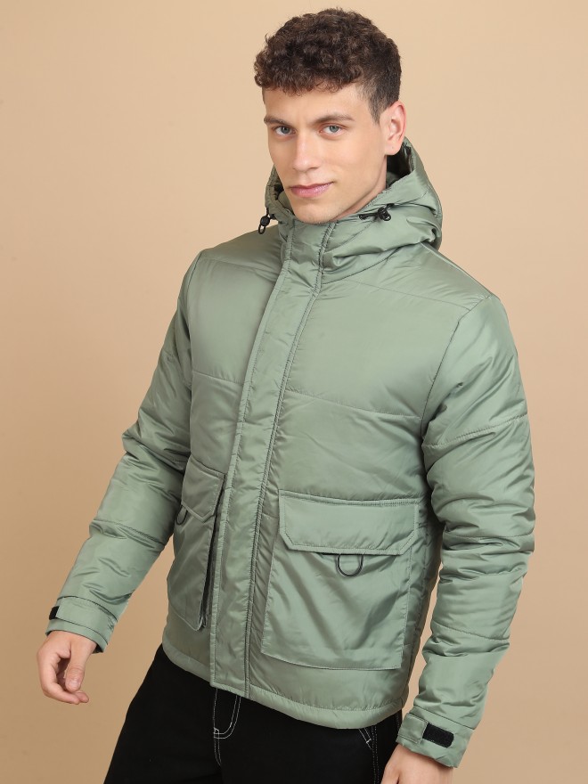 Highlander Men Olive Solid Puffer  Jackets 