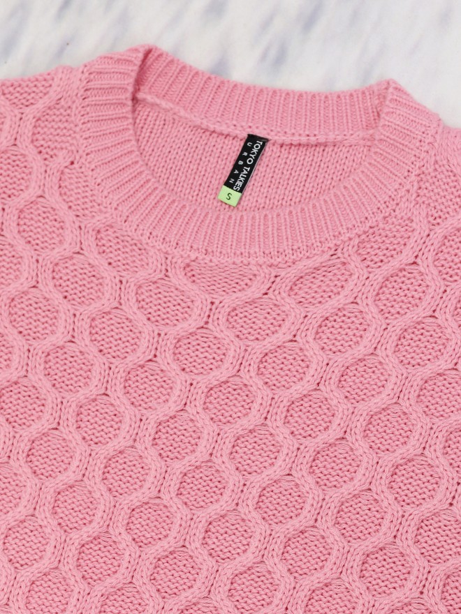 Tokyo Talkies Women Pink Round Neck Sweaters 