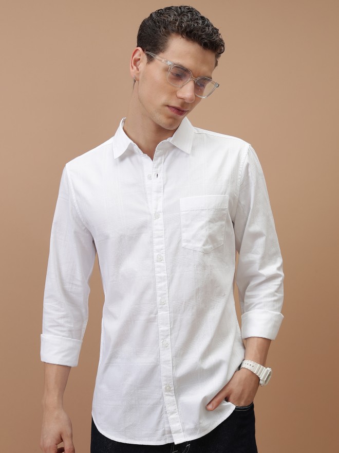 Ketch Men White Checked Slim Fit Casual Shirts 