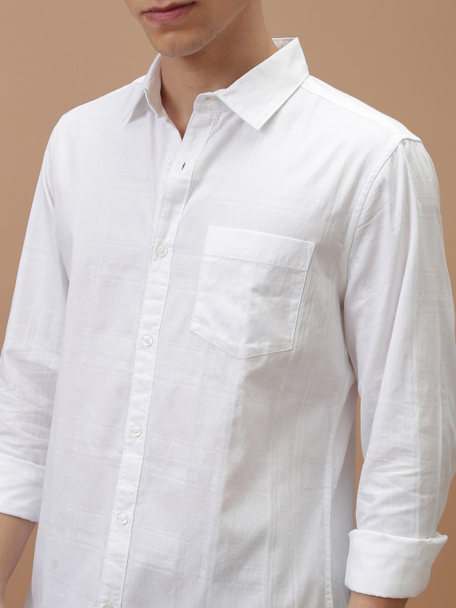 Ketch Men White Checked Slim Fit Casual Shirts 