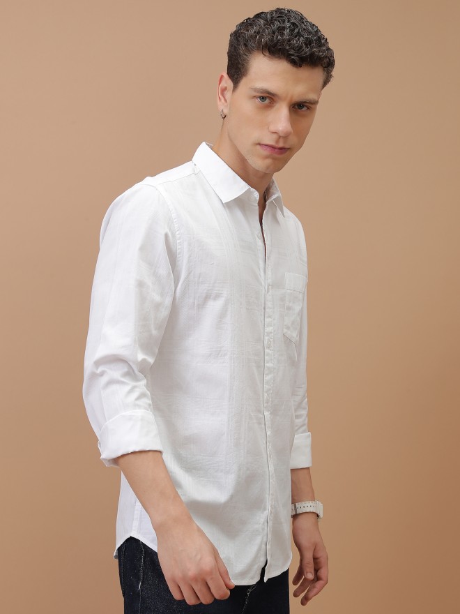 Ketch Men White Checked Slim Fit Casual Shirts 