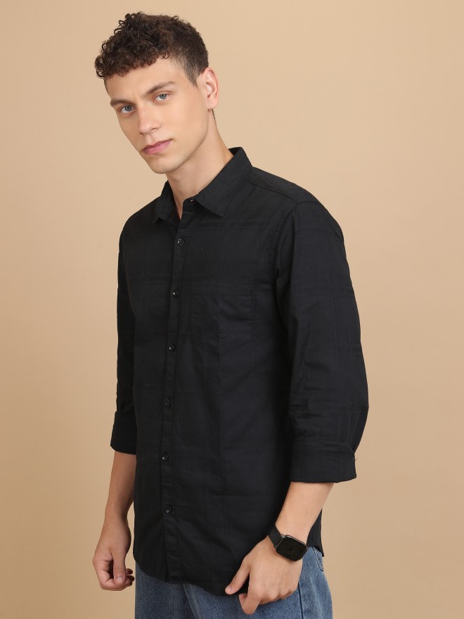 Ketch Men Black Solid Slim Fit Casual Shirts 