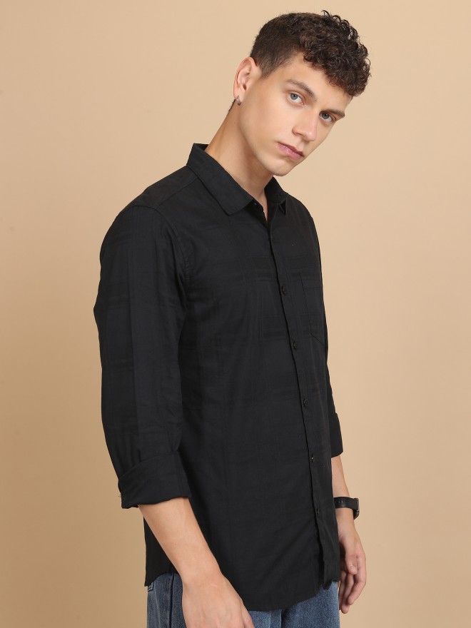 Ketch Men Black Solid Slim Fit Casual Shirts 