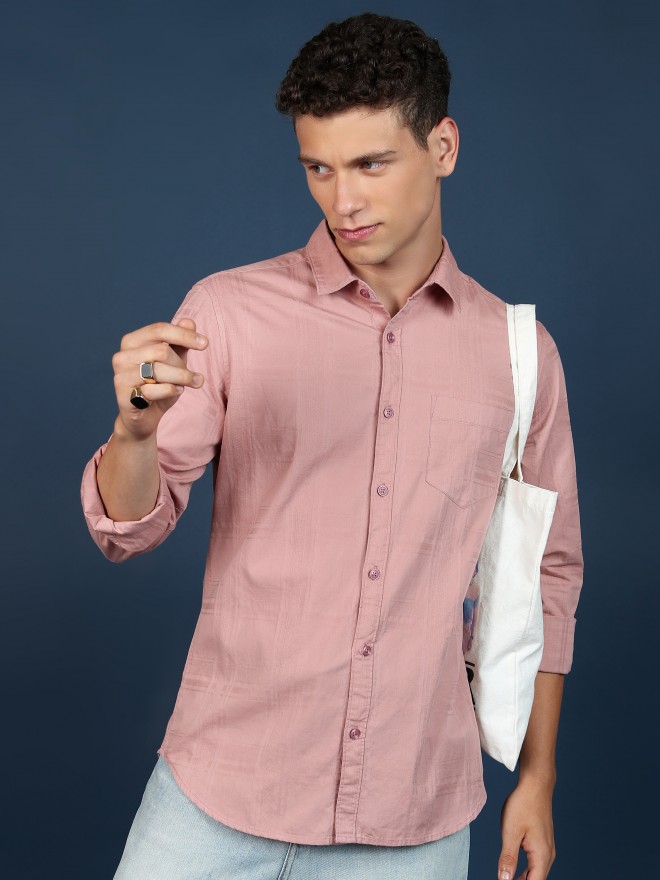 Ketch Men Coral Solid Slim Fit Casual Shirts 