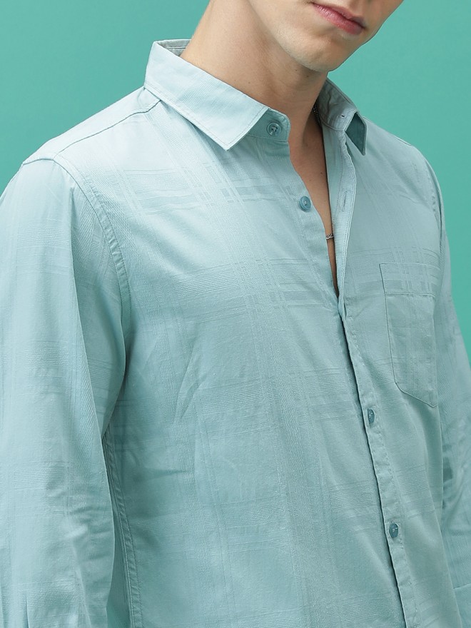 Ketch Men Turquoise Checked Slim Fit Casual Shirts 