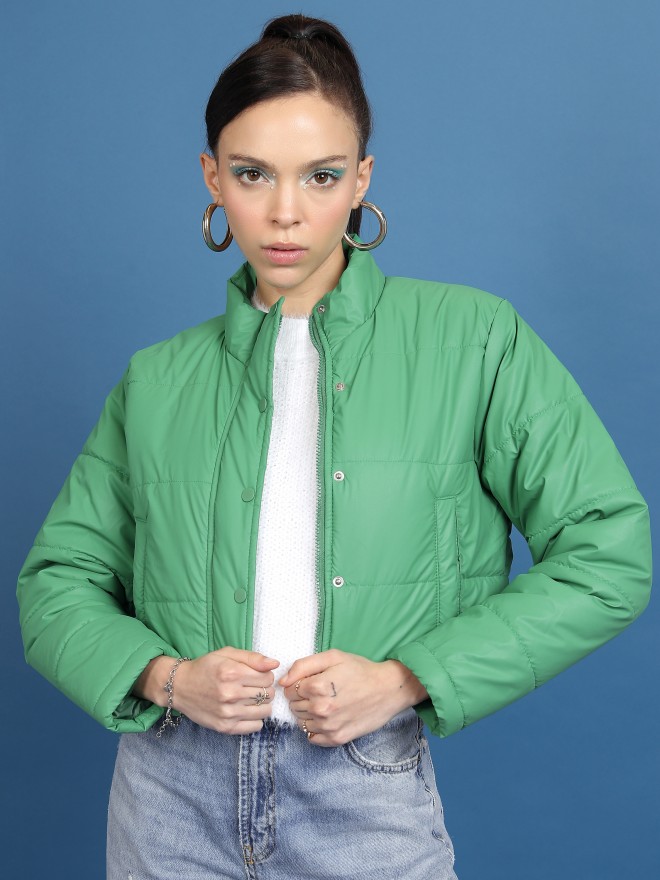 Tokyo Talkies Women Green Puffer  Jackets 